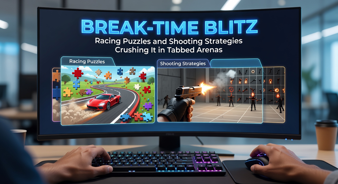 Players competing in a high-speed tabbed arena race with puzzle elements overlayed on browser tabs