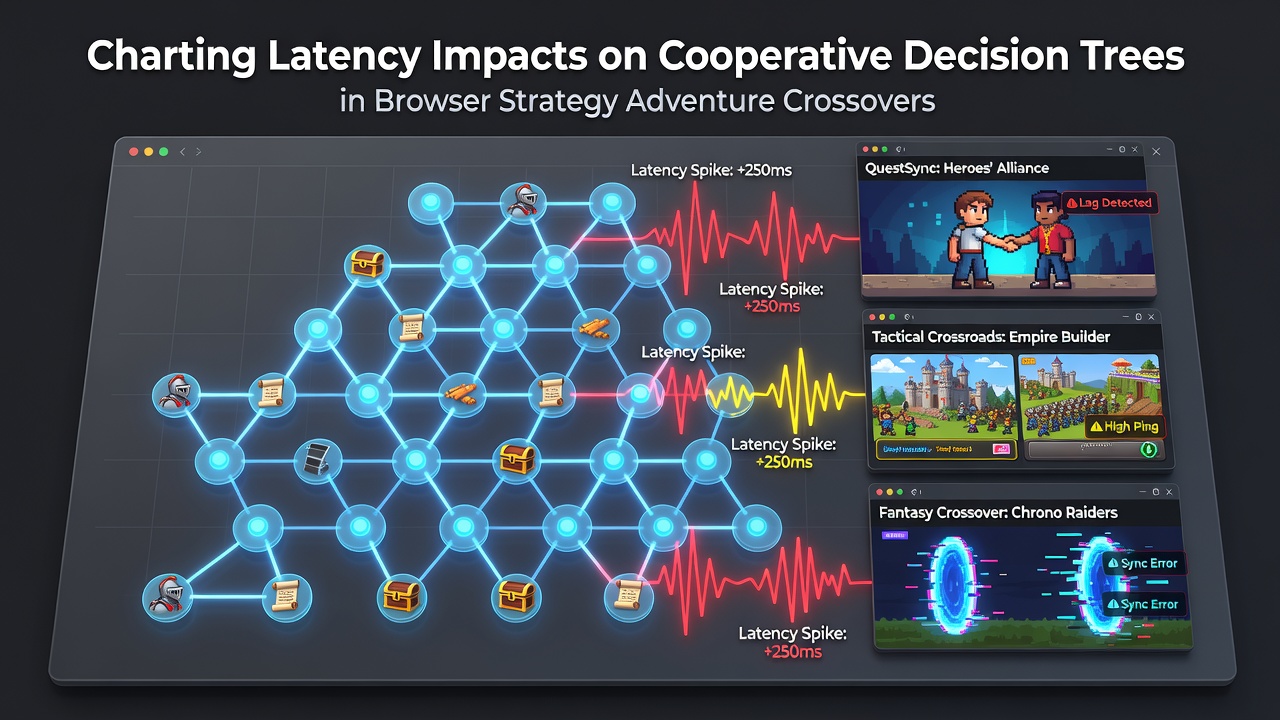 Graph illustrating latency variations affecting cooperative decision paths in browser-based strategy adventure games