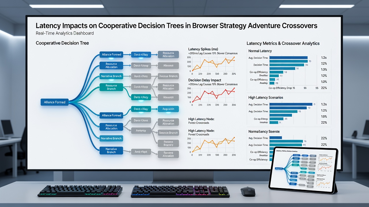Screenshot comparison of synchronized versus delayed decision tree states in browser strategy adventure crossovers