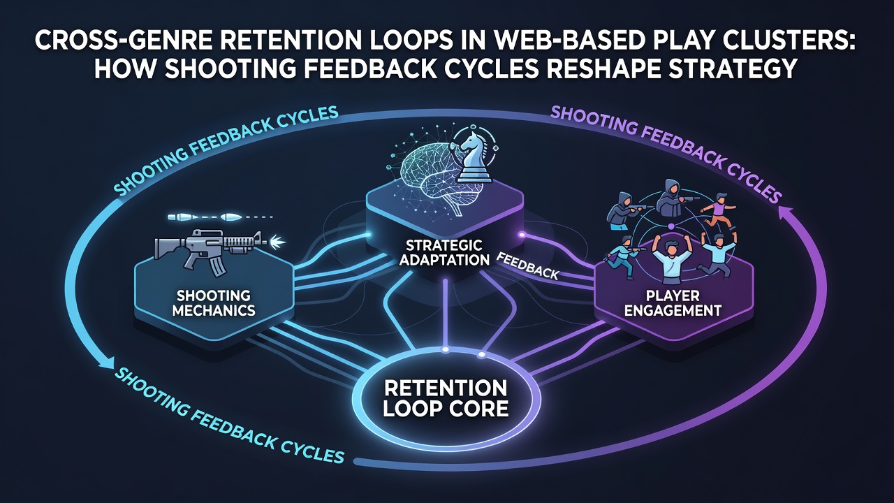 Multiplayer web game cluster displaying persistent strategy elements influenced by prior shooting feedback cycles