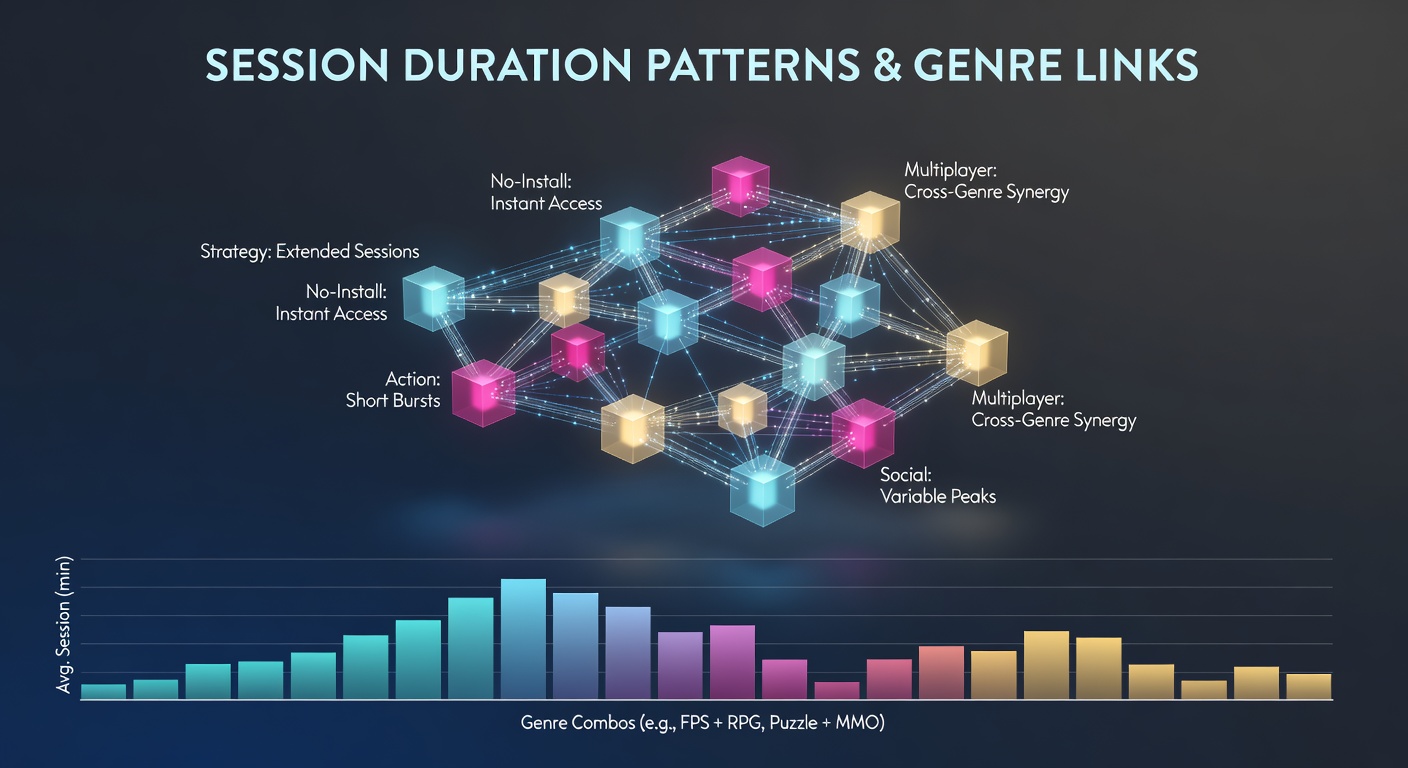 Visualization of session duration data across various genre combinations in browser-based multiplayer games