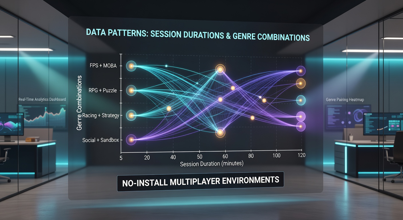 Charts displaying average session durations for different genre combinations in no-install multiplayer settings