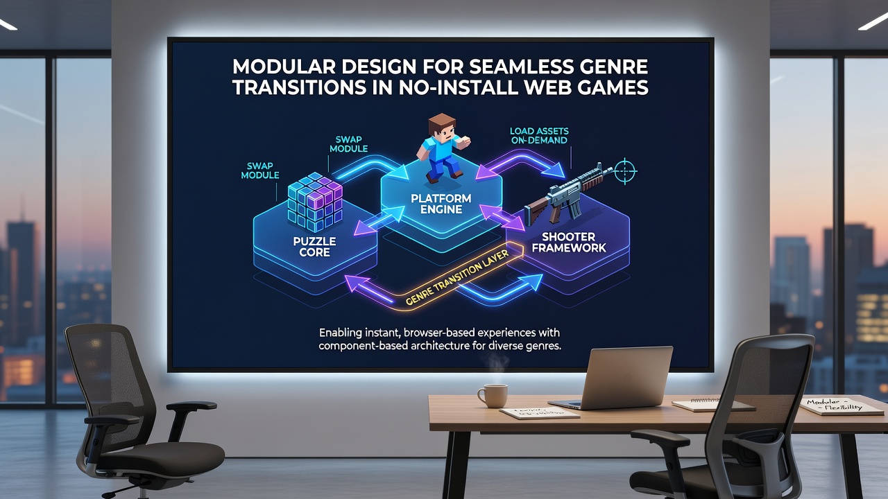 Screenshot of browser game interface switching between puzzle and action modes seamlessly
