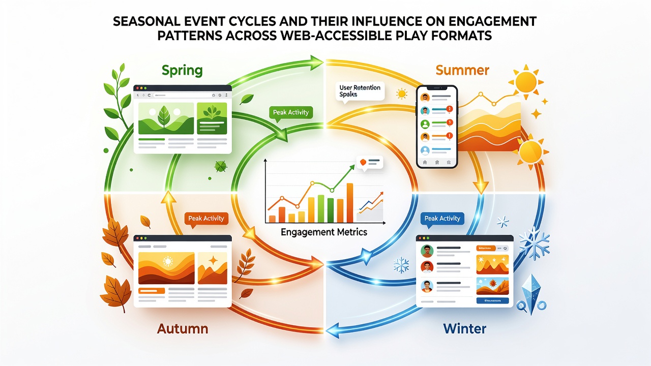 Visual representation of seasonal event timelines overlaid on web game engagement graphs showing player activity fluctuations throughout the year