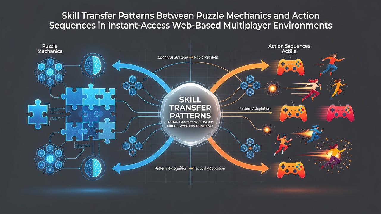 Players navigating puzzle interfaces alongside fast-paced action sequences in a web-based multiplayer environment