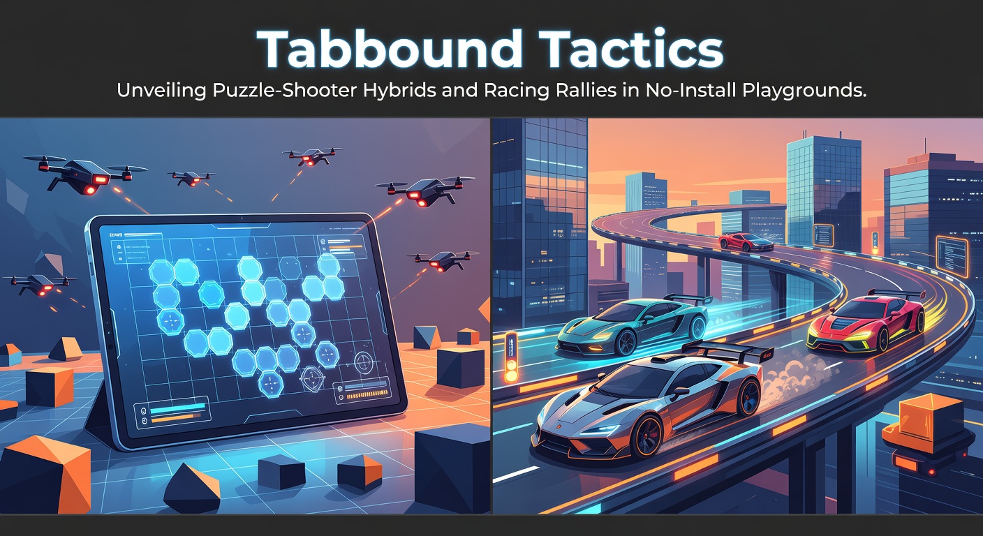 Dynamic browser tab displaying a puzzle-shooter hybrid with tactical grid layouts and enemy waves