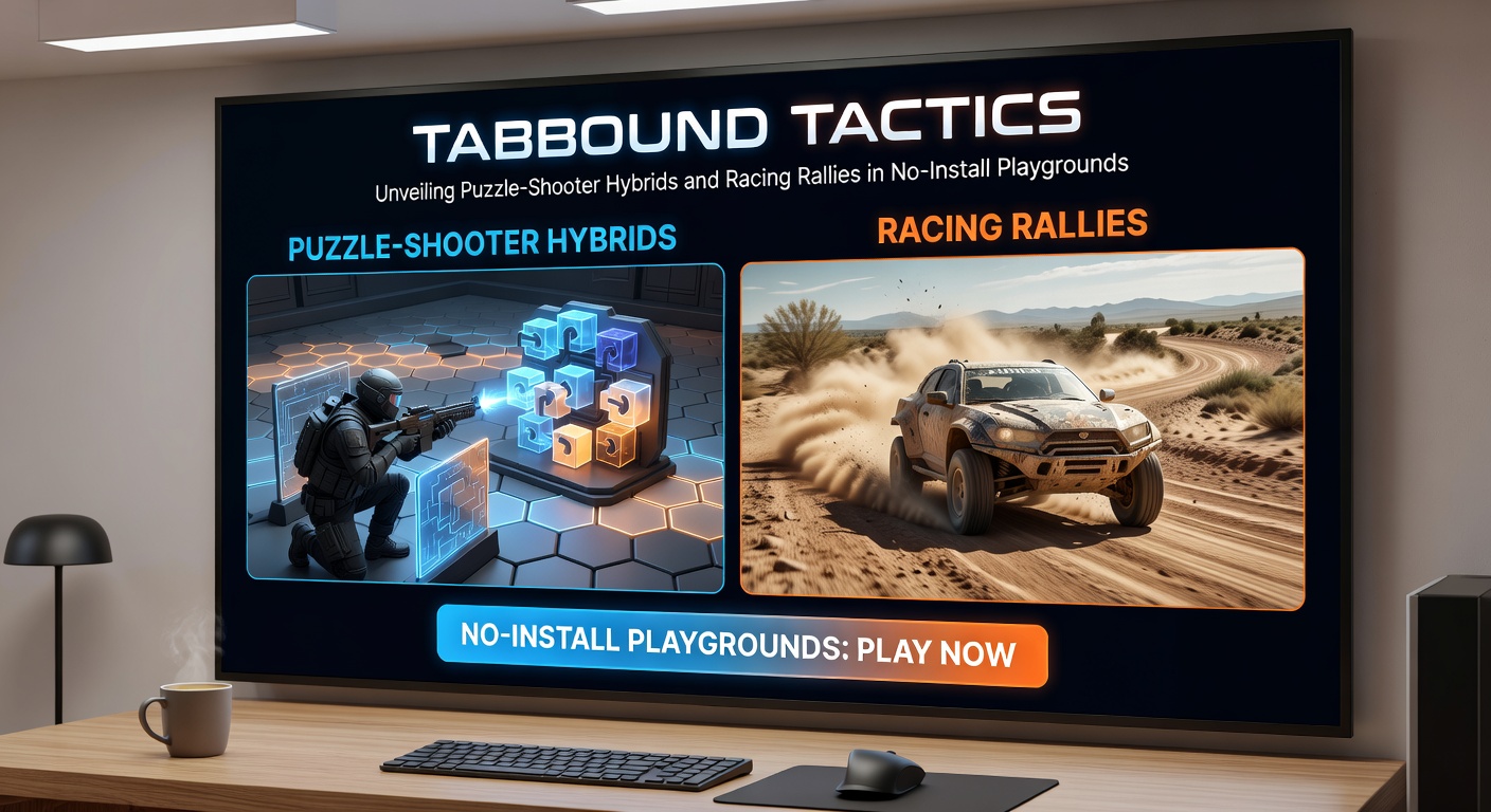 Intense racing rally scene in a no-install browser game, showing tab interface with checkpoint navigation and speed boosts